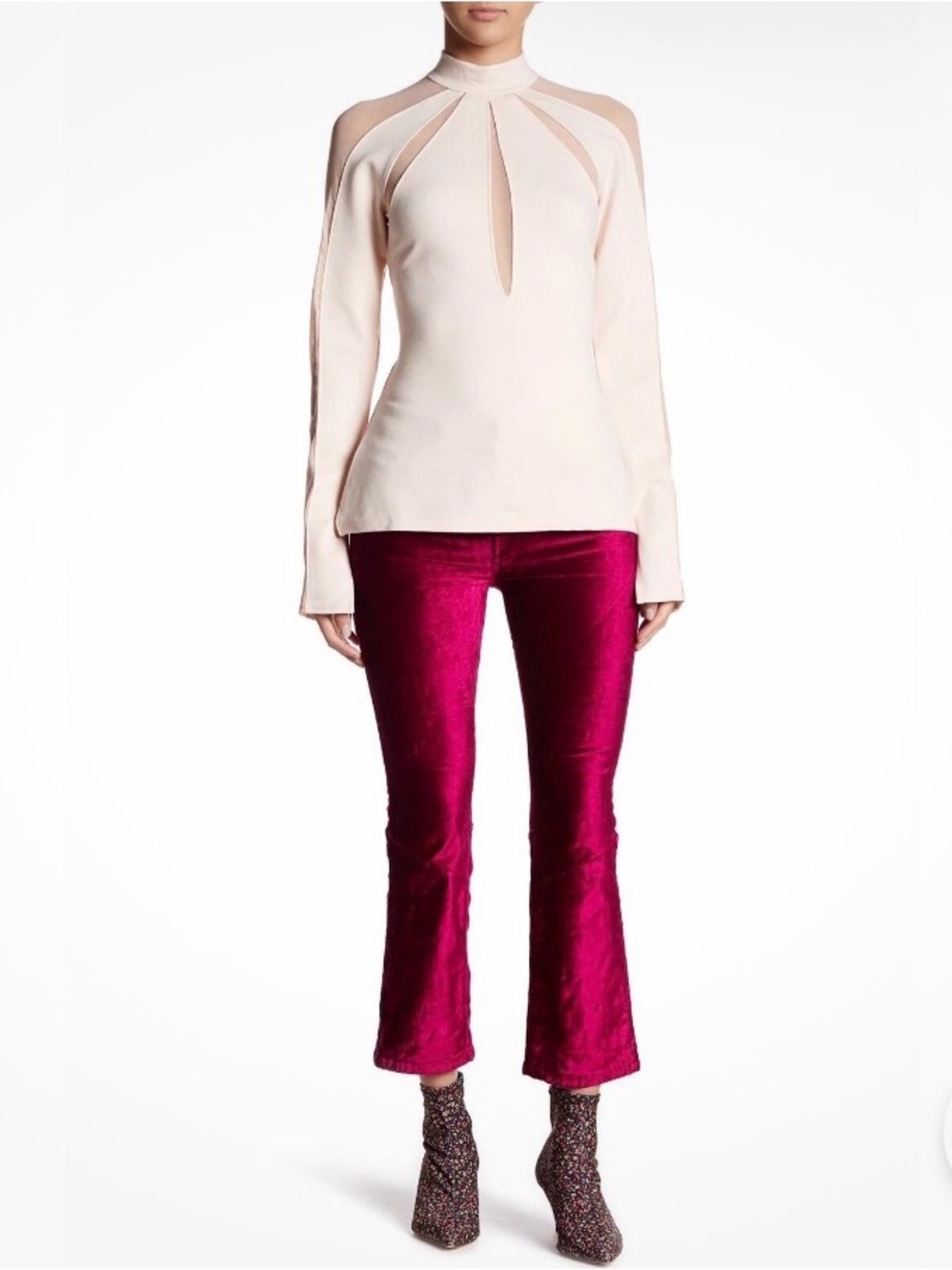 Free People Velvet Crop Flare Pants in Magenta